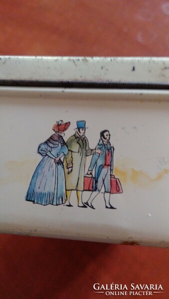 Vintage  fém doboz teatasakokhoz a Pickwick teától, Douwe Egbertstől kb.1930-ból
