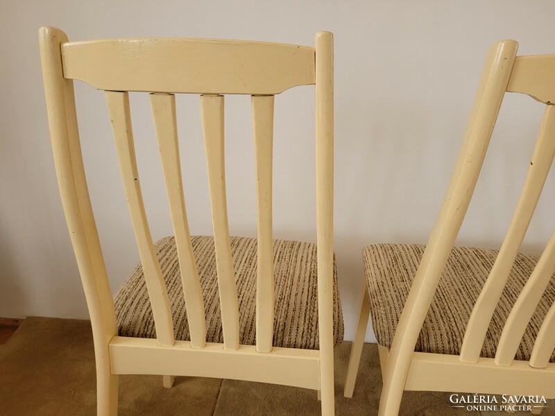 Old retro set of 4 upholstered cane wooden dining chairs