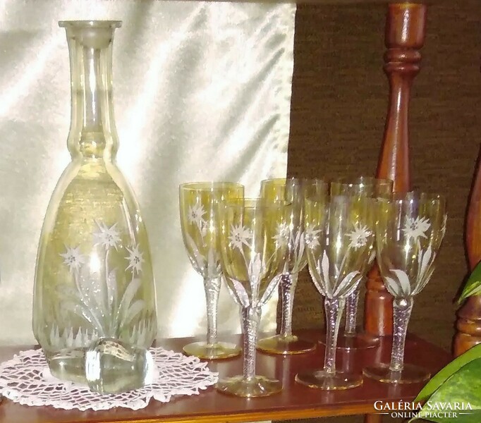 Wine glass set with serving bottle