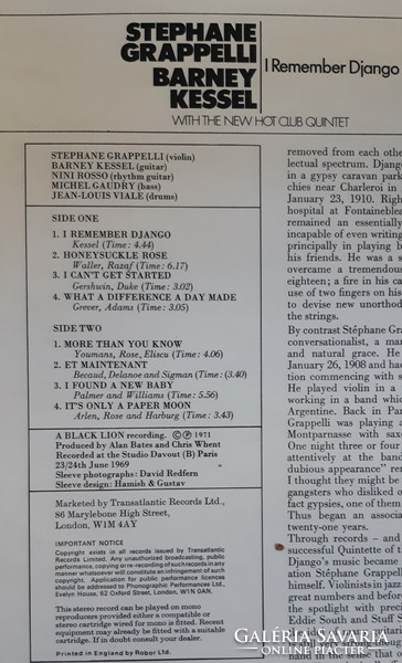 Stephane grappelli - barney kessel: i remember django jazz lp vinyl record vinyl
