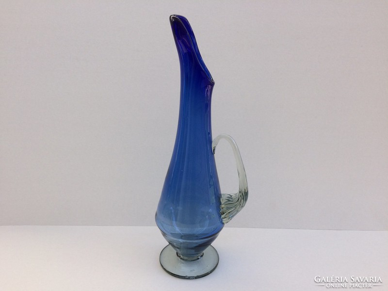 Old blue 41 cm glass base large carafe pouring