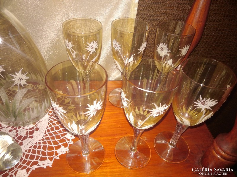 Wine glass set with serving bottle