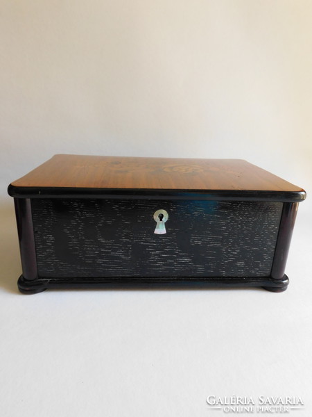 Rose inlaid antique wooden box with shell keyhole