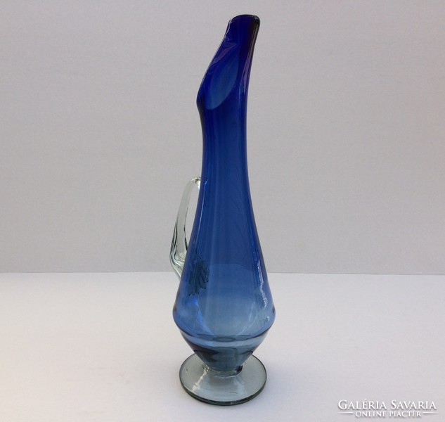 Régi kék 41 cm es üveg talpas nagy karaffa kiöntő
