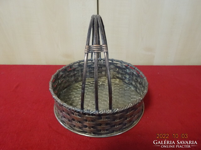 Antique, copper, wicker basket with handles, diameter 20 cm. He has! Jokai.