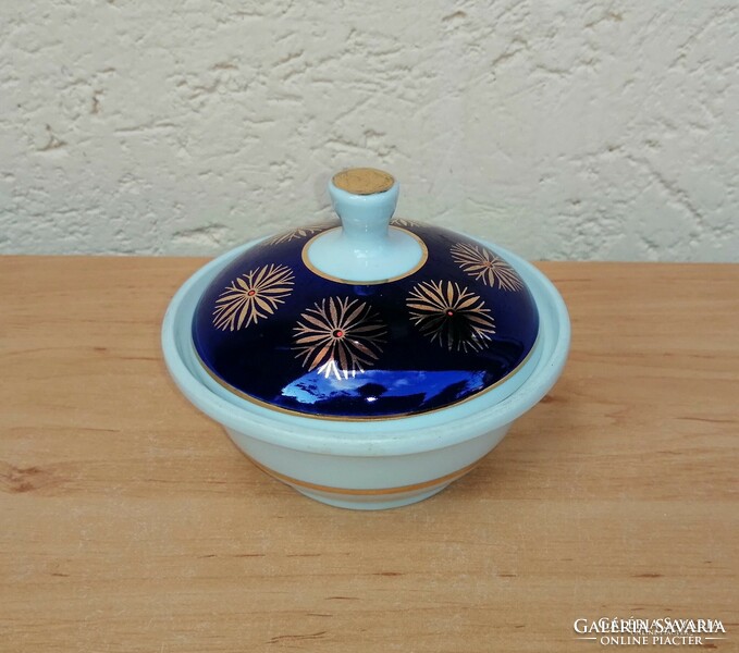 Old Russian porcelain gold-blue sugar bowl (23 / d)