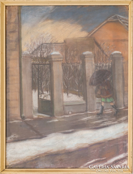 József Kertész (1905-1979): winter street (cancer palace around 1960)