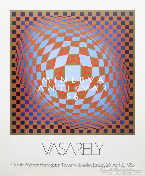Svéd Vasarely kiállítás plakátsorozat reprintje 3, op-art, optikai térjáték, négyzet rombusz