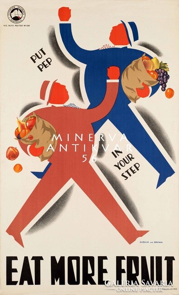 Art deco ausztrál propaganda egészséges táplálkozás Egyen több gyümölcsöt! 1930-as plakát reprintje