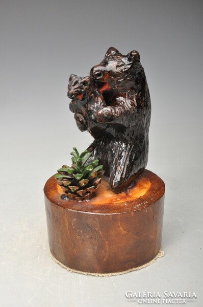 A souvenir of the Sovata bear lake and bathing place. Bear with a bow. 17 cm. Made in Makkfalva.