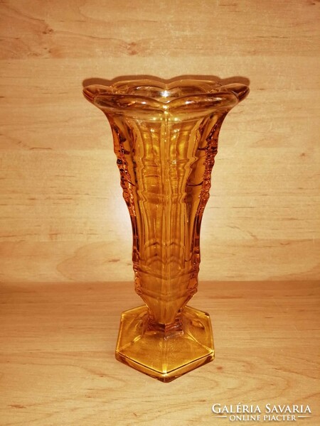 Retro borostyán üveg váza 17 cm (3/d)