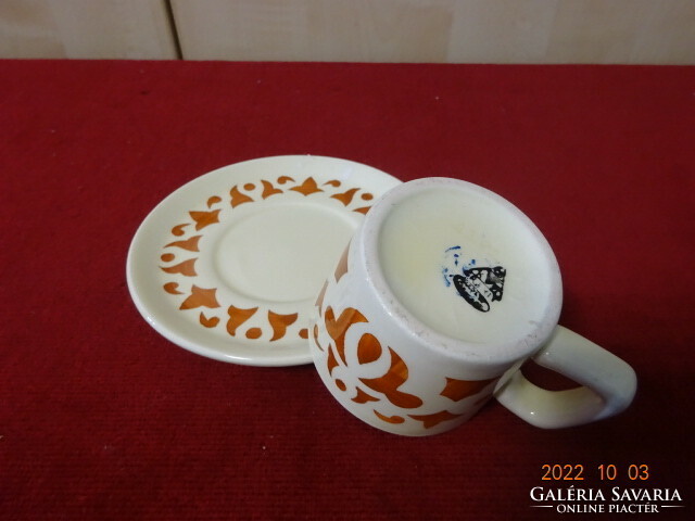 Kispest granite porcelain, coffee cup + saucer, brown pattern. He has! Jokai.