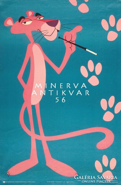 Pink panther cigarette footprint paw cartoon poster reprint, funny wall picture kids room