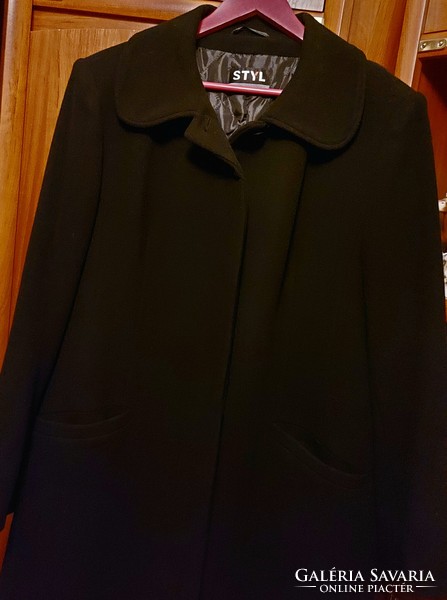 Styl branded elegant black long fashionable women's fabric winter coat in mint condition size m