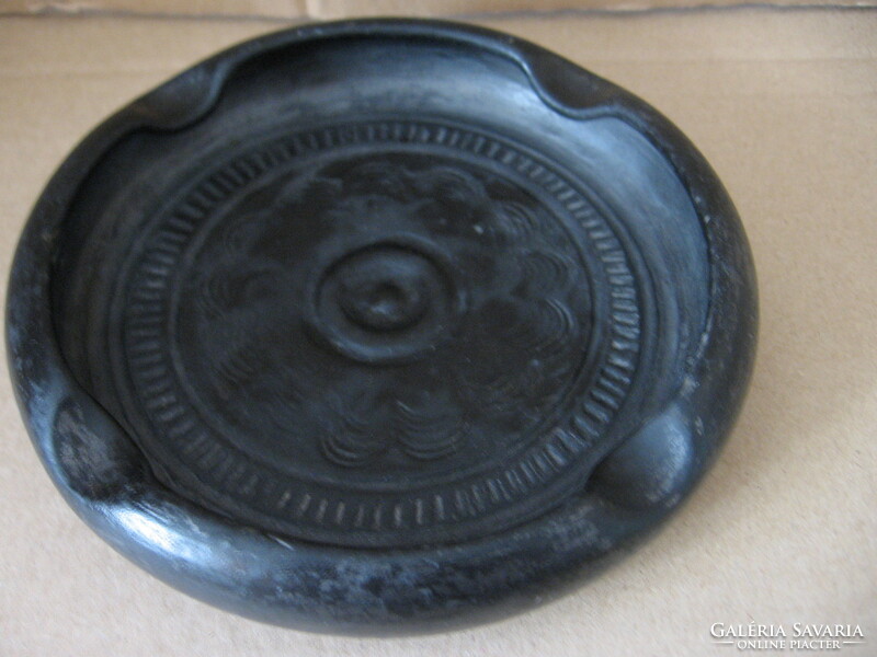 Retro black ceramic ashtray from Mohács, jános h.J.Horváth