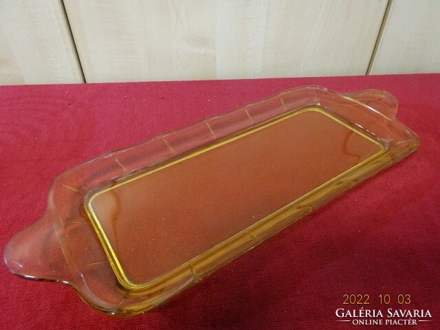 Yellow glass tray. Size: 34 x 16 x 2.5 cm. He has! Jokai.