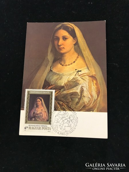 Postcard with first day stamp. 500th anniversary of Raffaello's birth. 1983.