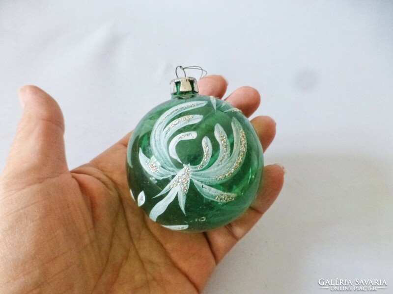 Antique glass Christmas tree decoration, green transparent sphere