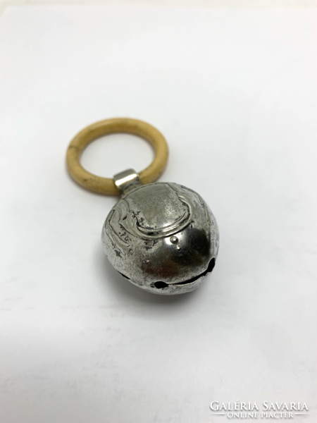 Silver baby rattle with bell bone handle - 50420