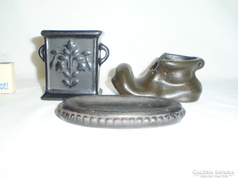 Black ceramic vase, bowl, boot - together