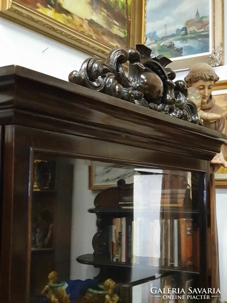 Impressive antique carved display case with frosted glass