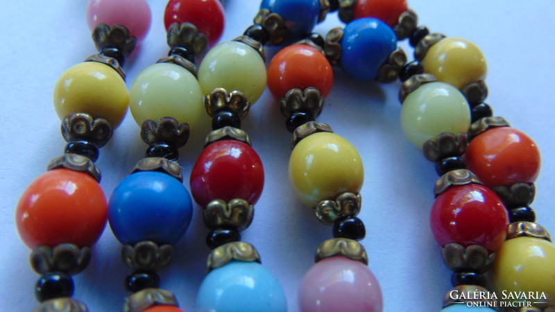 Art deco colorful string of pearls, necklace, neck blue beauty