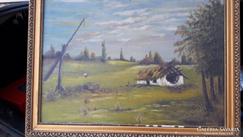 Abandoned farm with boom well canvas oil painting.