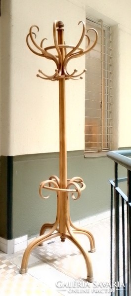 Antik 19. századi különleges ritka díszes hajlított bükkfa Thonet álló fogas akasztó esernyőtartóval