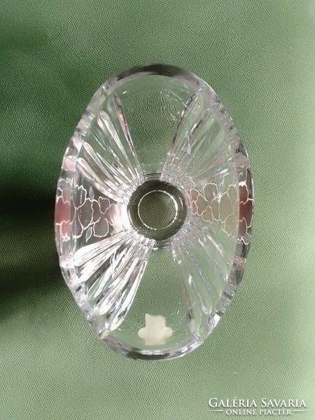 Német Anna Hütte 24%-os ólomkristály kínáló, különleges, ovális forma, oldalán virágminta, jelzett