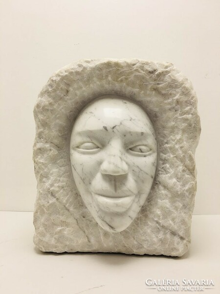 Modern white marble female face kryston tk, 1990, marked - 50421
