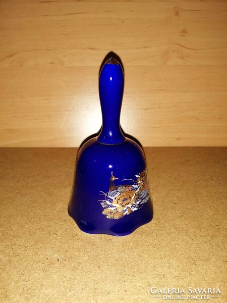 Kék porcelán páva mintás asztali csengő 12 cm (2)