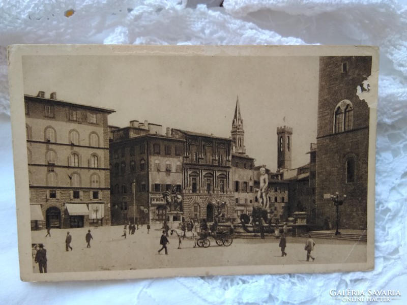Antique Italian postcard / greeting card florence piazza della signoria, cityscape, square, cavalry around 1910