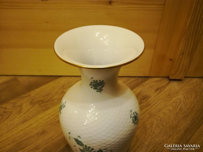 Herendi zöld Apponyi mintás porcelán váza 26 cm