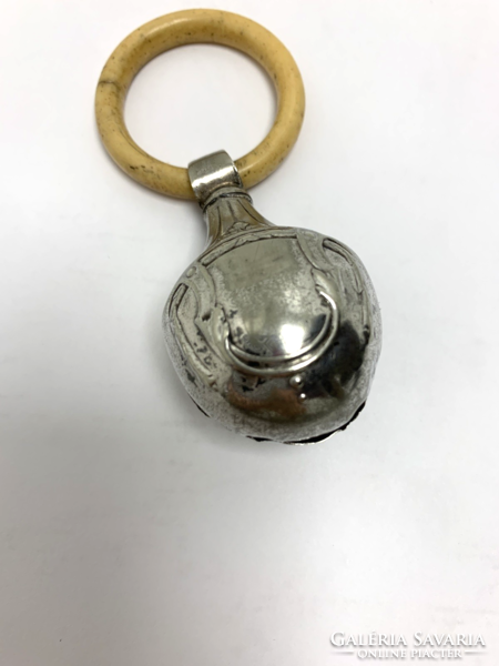 Silver baby rattle with bell bone handle - 50420