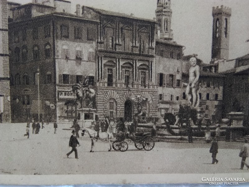Antique Italian postcard / greeting card florence piazza della signoria, cityscape, square, cavalry around 1910