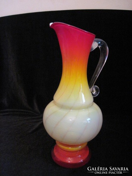 Beautiful colored double-walled opal glass jug with spout 34.5 cm