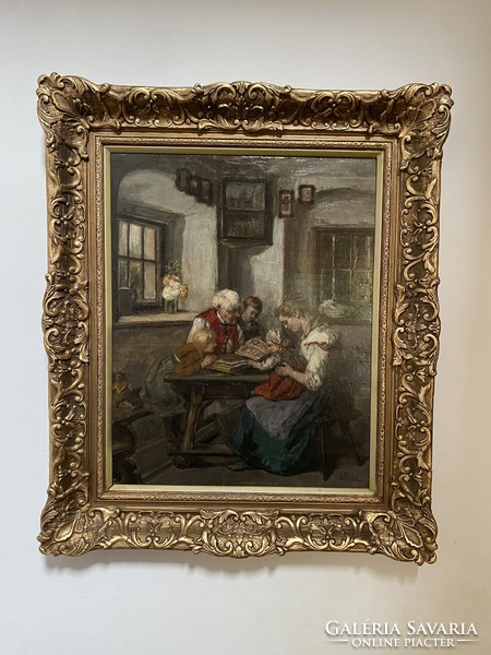 XIX.sz. Biedermeier Festmény Friedrich Pondel