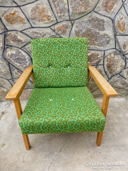 Retro karfás  fotel,zöld,eredeti kárpittal II.