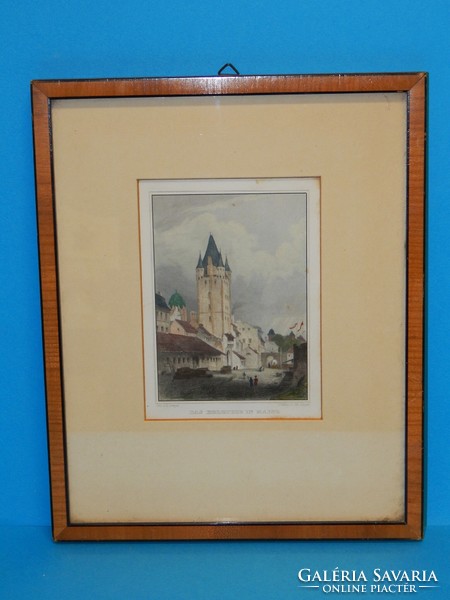 Color lithograph in frame of the city of Mainz, steel engraving by Johannes Poppel (1807-1882)
