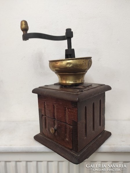 Antique coffee grinder large patinated wooden coffee grinder kitchen tool 903 6026