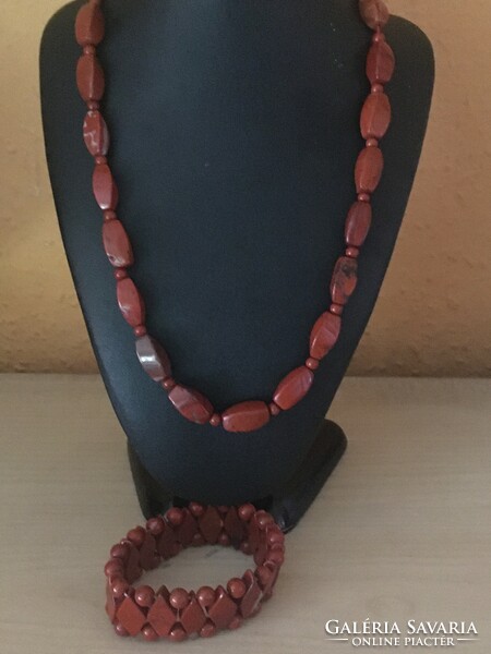 Red jasper necklace with blue bracelet_