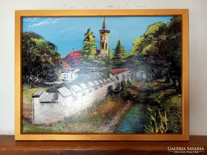 "Hédervári délután"festmény farostlemezen 40 x 54 cm,kerettel