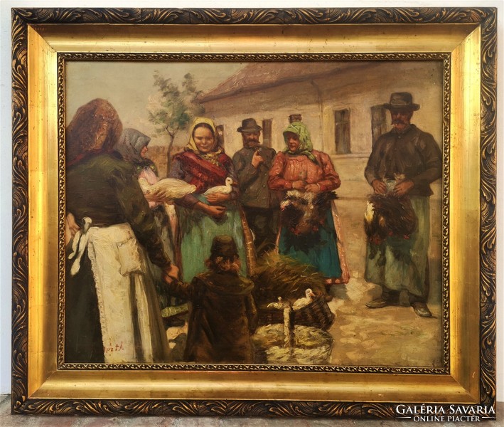 Imre (Emery) gellért (1888-1981) village life c. Antique painting with original guarantee!