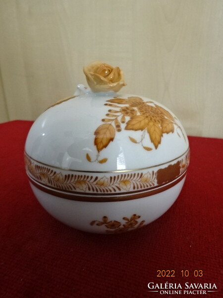 Herend porcelain bonbonier, Appony pattern, brown. Signal: 6152/am. He has! Jokai.