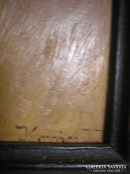 N11 Leárazva Vadász ősmagyar vizsla antik olaj farost lemezen jelzett  81 x 72 cm antik keretében