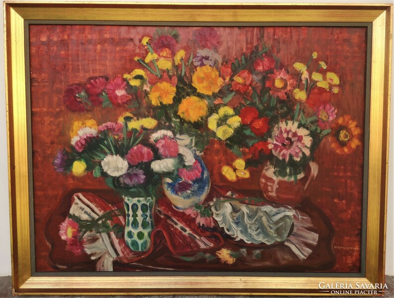 Christmas Irene (1908 - 1992) flower still life c. Gallery painting 86x66cm with original guarantee!
