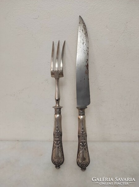 Antique meat serving set meat fork knife kitchen utensil box 542 5981