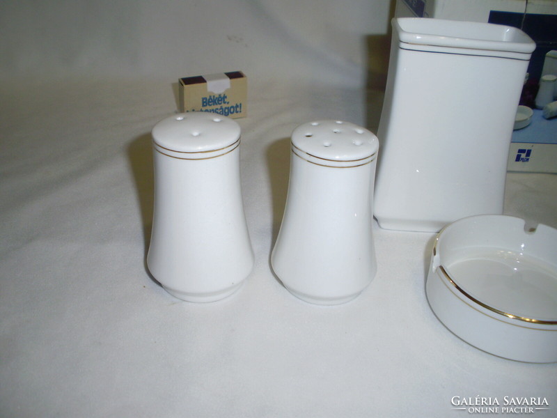 New four-piece porcelain set in a box - pylon - vase, ashtray, salt and or pepper shaker