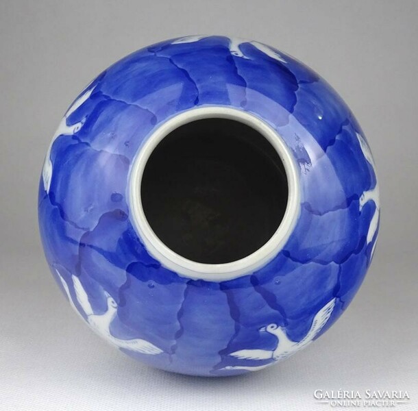 1K829 Hibátlan kék-fehér keleti mintás ludas porcelán váza 13.5 cm