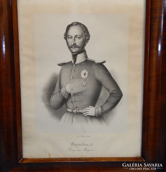 45X35 cm lithograph ii. About King Miksa of Bavaria, for sale without a frame, around 1850
